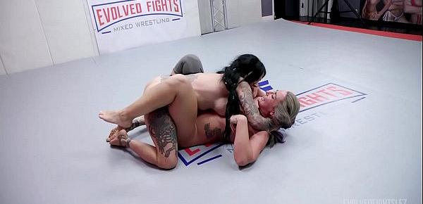  Savannah Fox rough lesbian wrestling vs Jenevieve Hexxx and winner strapon fucks the loser